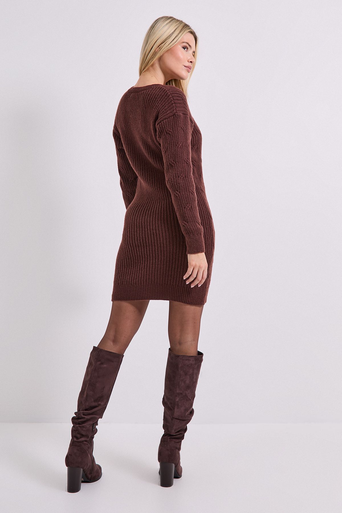 Dorothy Perkins Cable Rib Knitted Dress Chocolate image 3