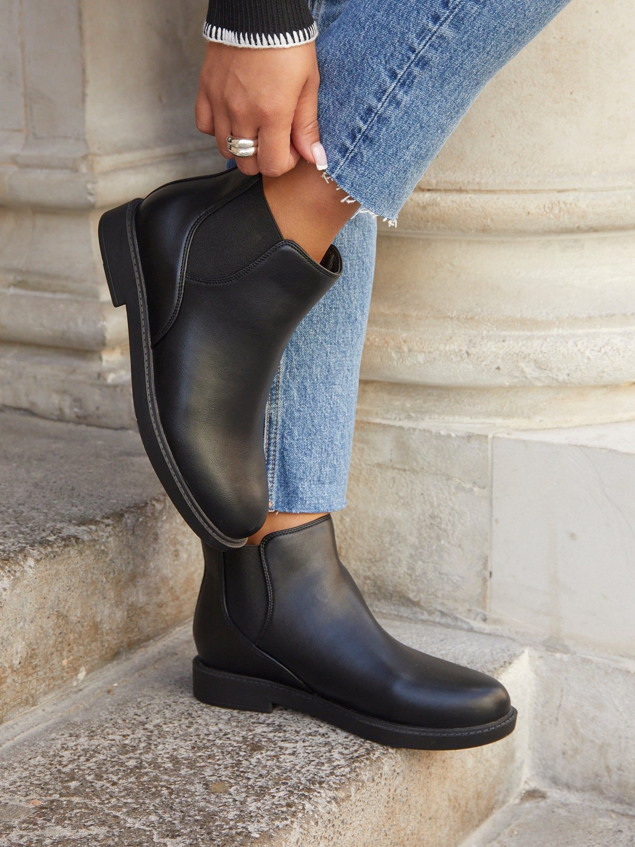 Linzi Fauna Wide Fit Black Faux Leather Classic Chelsea Boot image 6