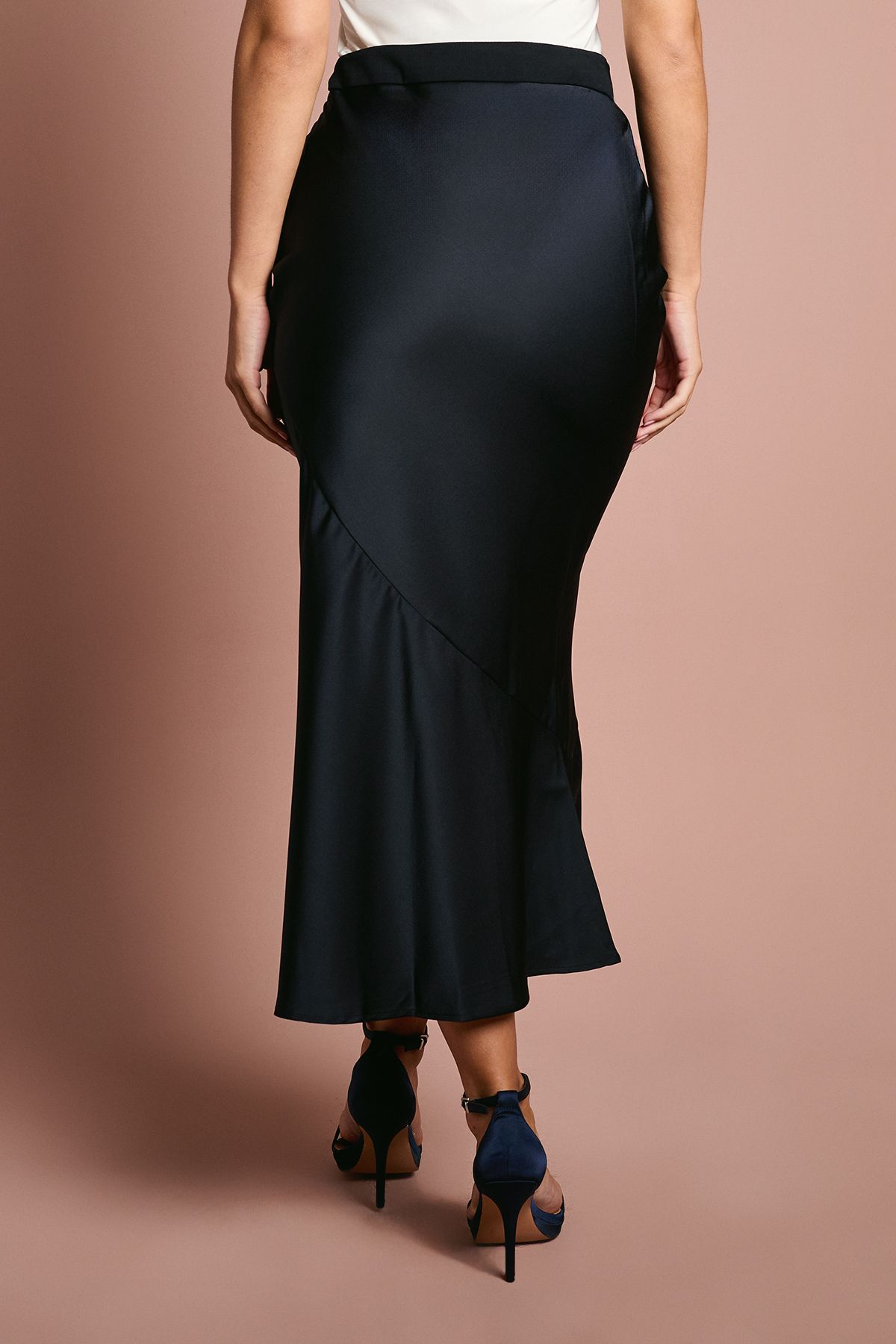 Coast Satin Detail Fitted Skirt Navy image 3