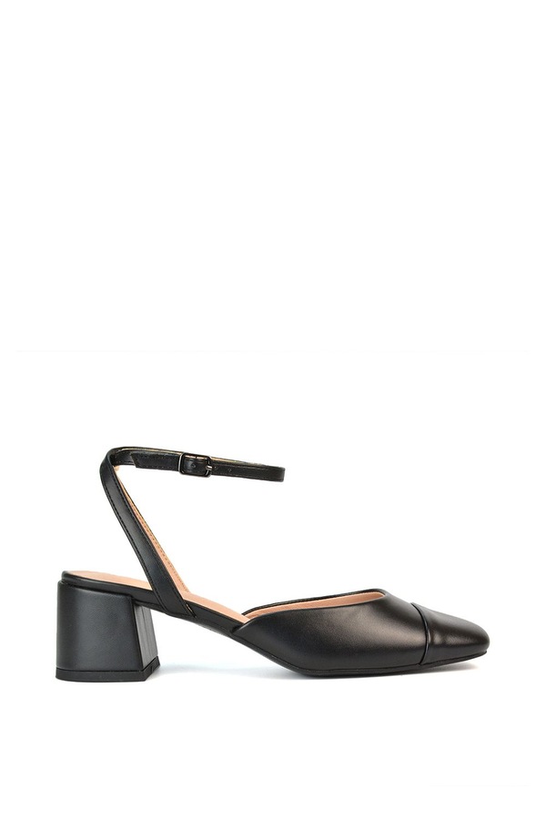 XY London 'Mavis' Low Mid Heel Square Toe Court Shoes With Ankle Strap