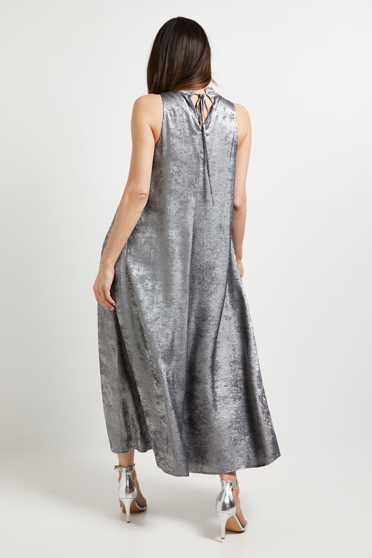 Principles Halterneck Pleated Metallic Midaxi Dress Silver image 3