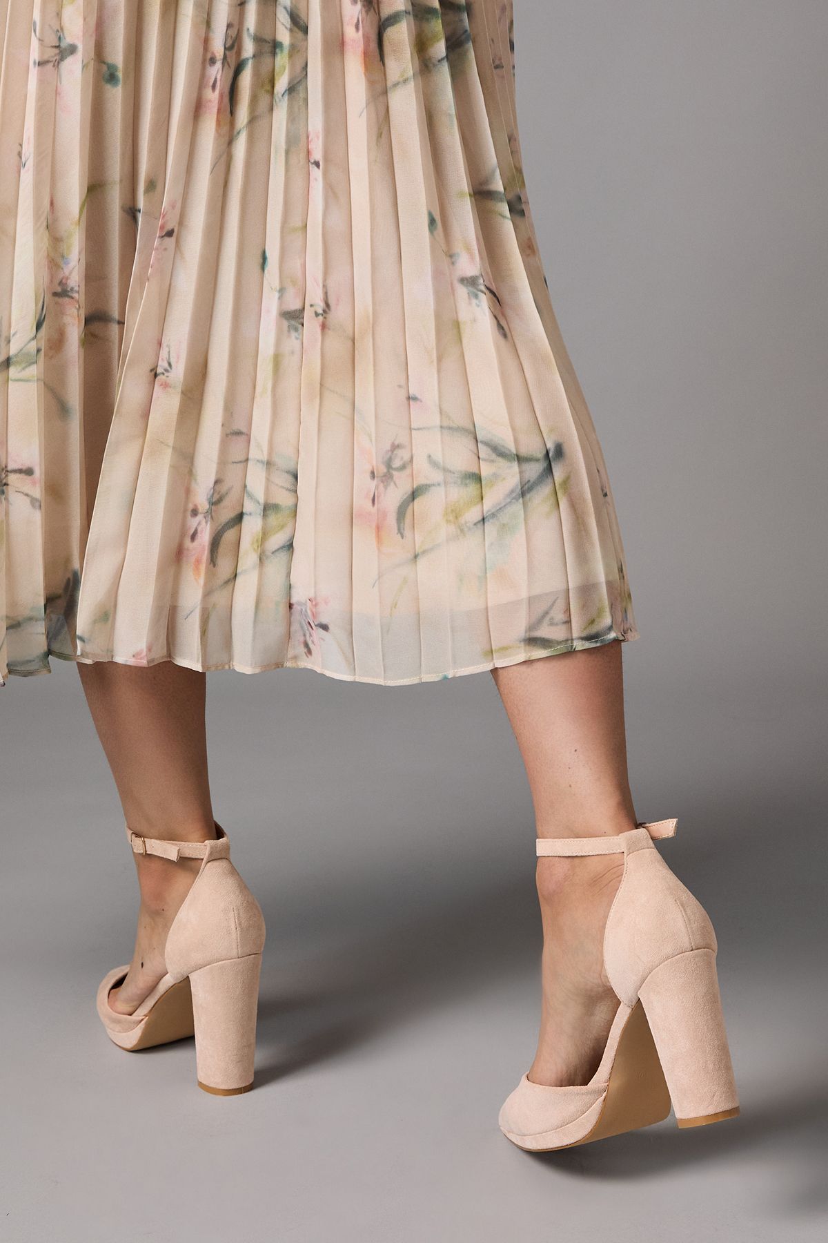 Coast Sadie Faux Suede Platform Pointed High Block Heel Court Shoes Blush image 3