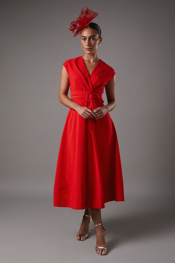 Coast Belted Crepe Dress Flame Red
