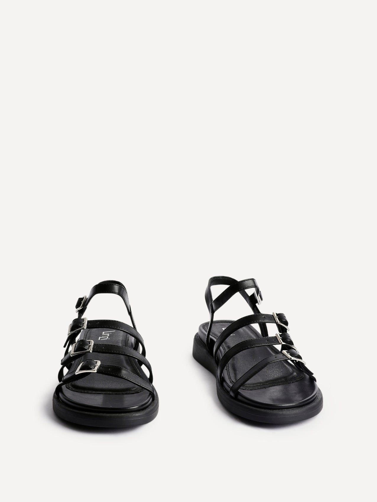 Linzi Twilight Black Faux Leather Triple Buckle Footbed Sandals image 3