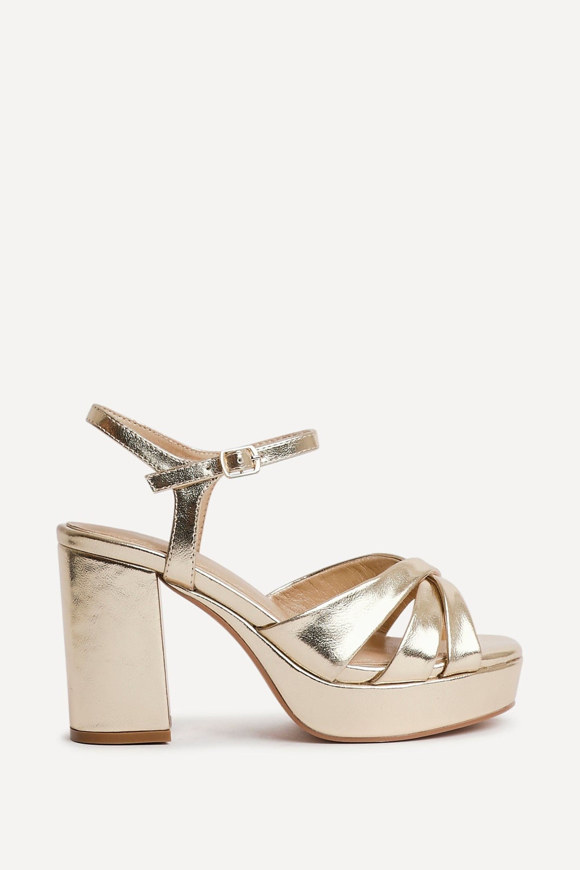 Linzi Selene Gold Faux Leather Wide Fit Crossover Platform Heels image 1