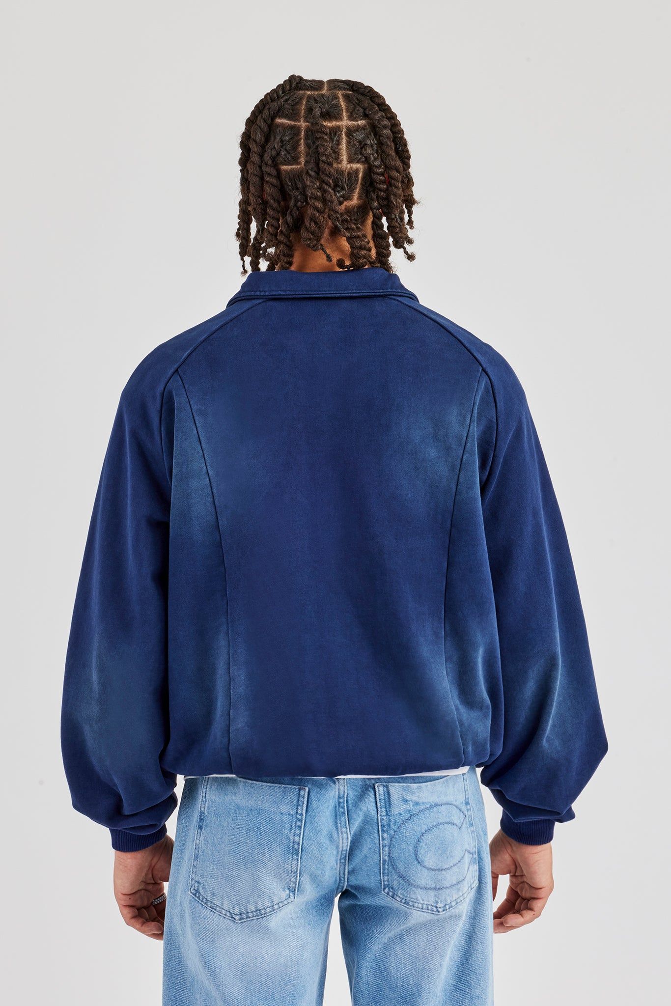 Cernucci Washed Raglan Seam Detail Zip Through Hoodie - Navy Blue image 3