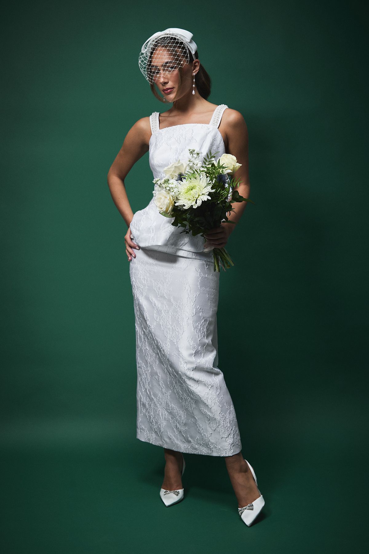 Coast Lisa Tan Jaquard Pencil Skirt White