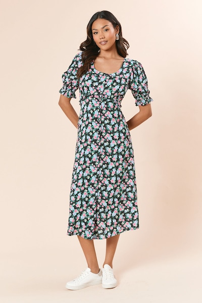 Dorothy Perkins Floral Button Front Puff Sleeve Midi Dress Floral