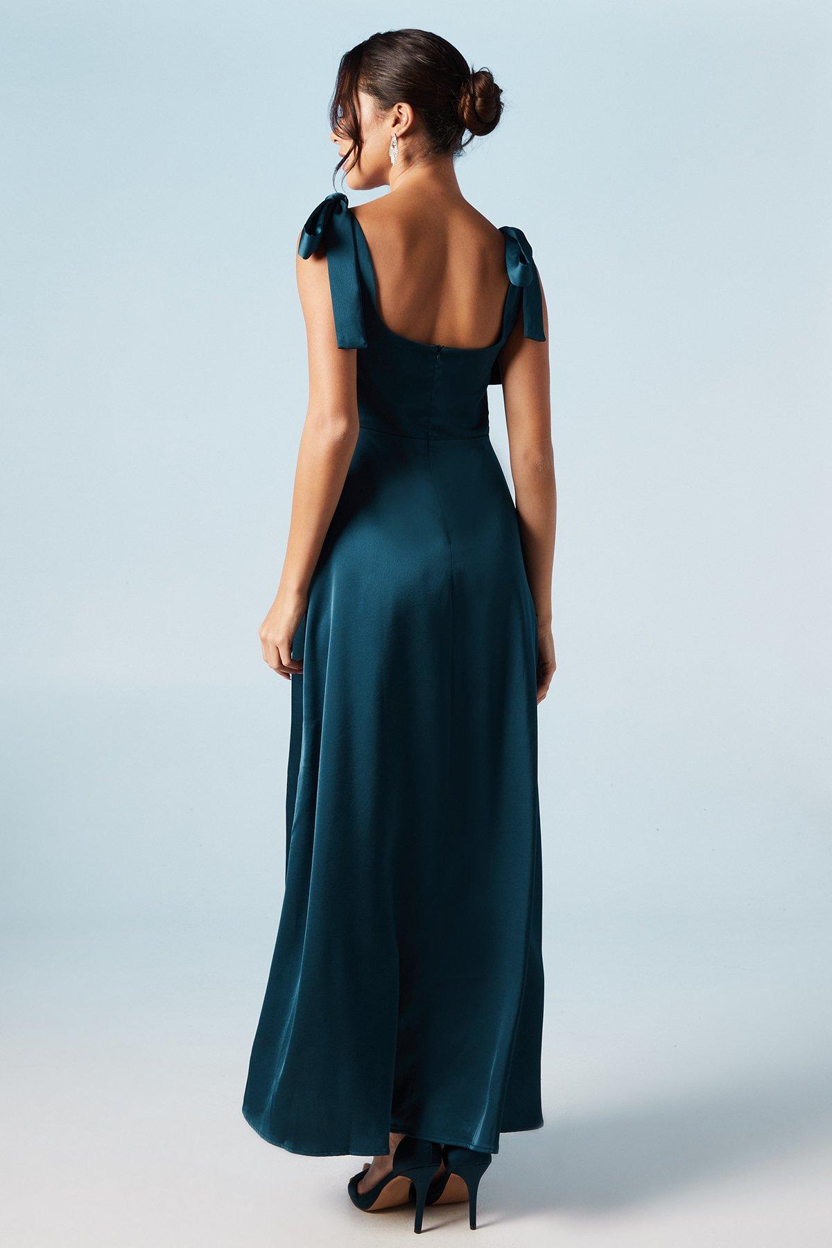 Oasis Satin Tie Shoulder Midi Bridesmaids Dress Navy image 3