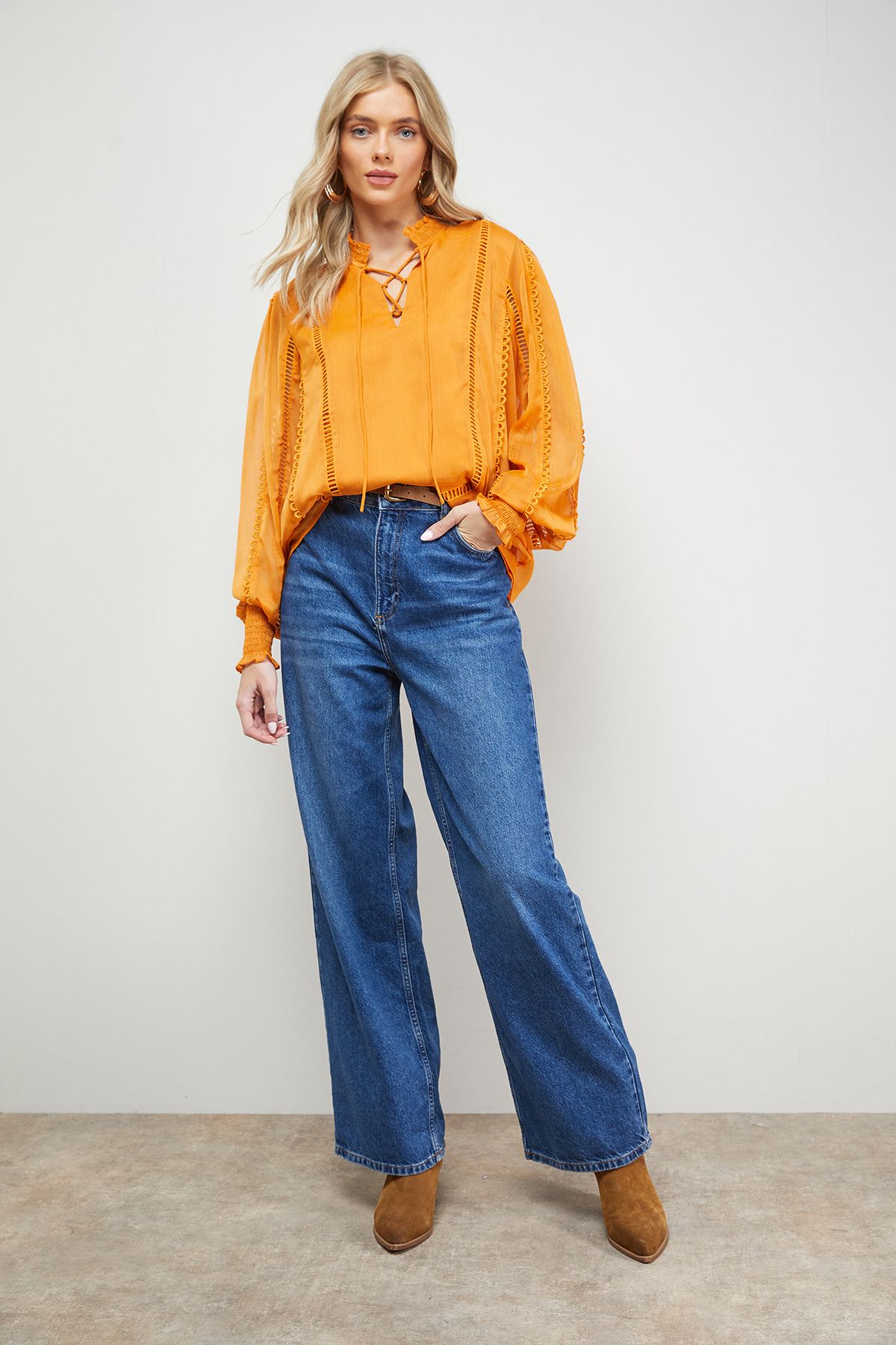 Oasis Tie Neck Ruffle Detail Chiffon Blouse Peach image 4