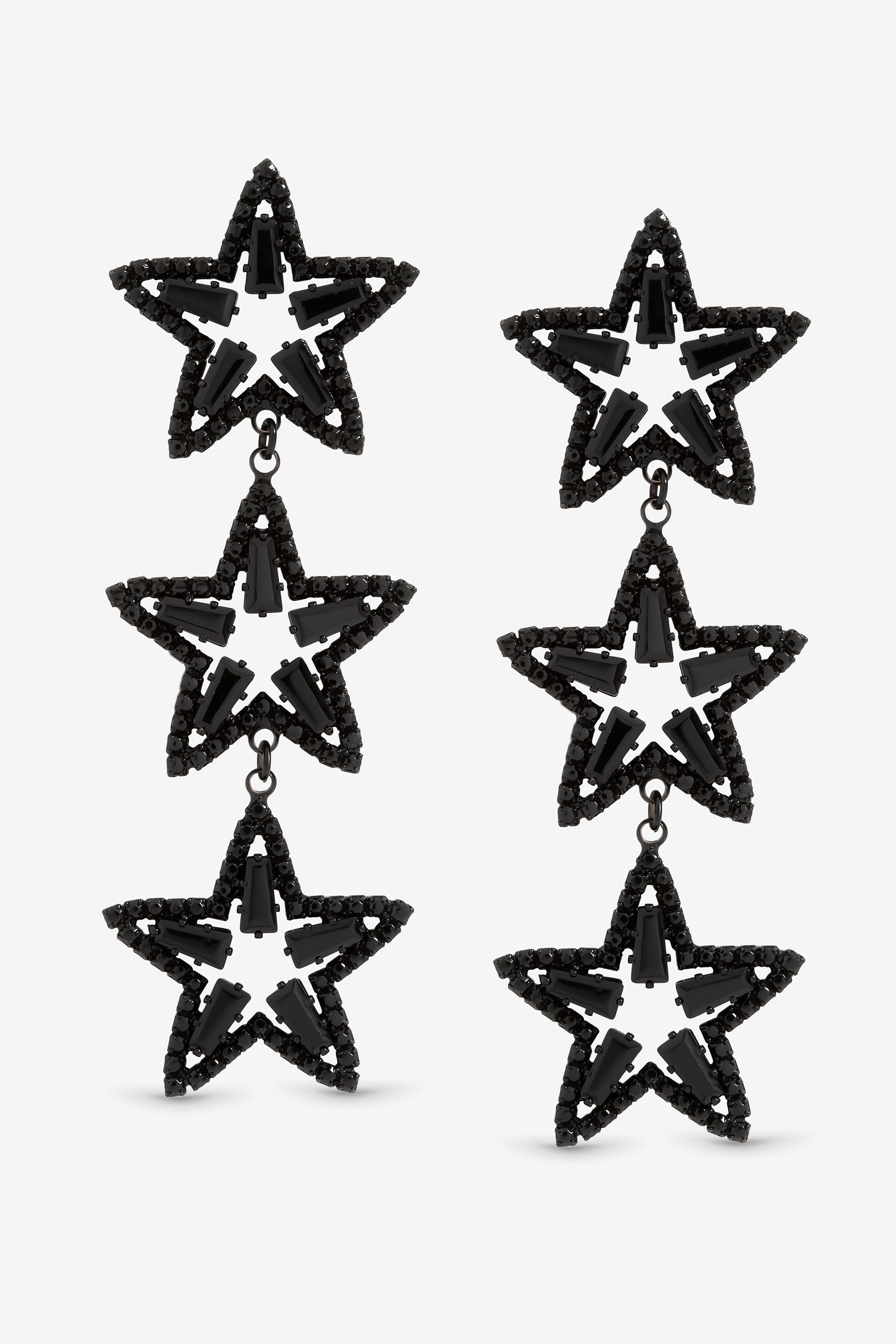 Mood Jet Crystal Triple Star Statement Drop Earrings image 1