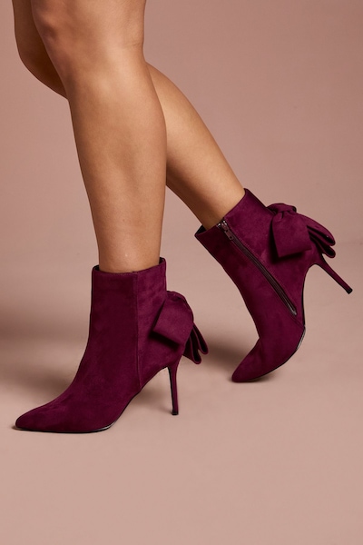 Coast Camilla Faux Suede Bow Back Stiletto High Heeled Ankle Boots Burgundy
