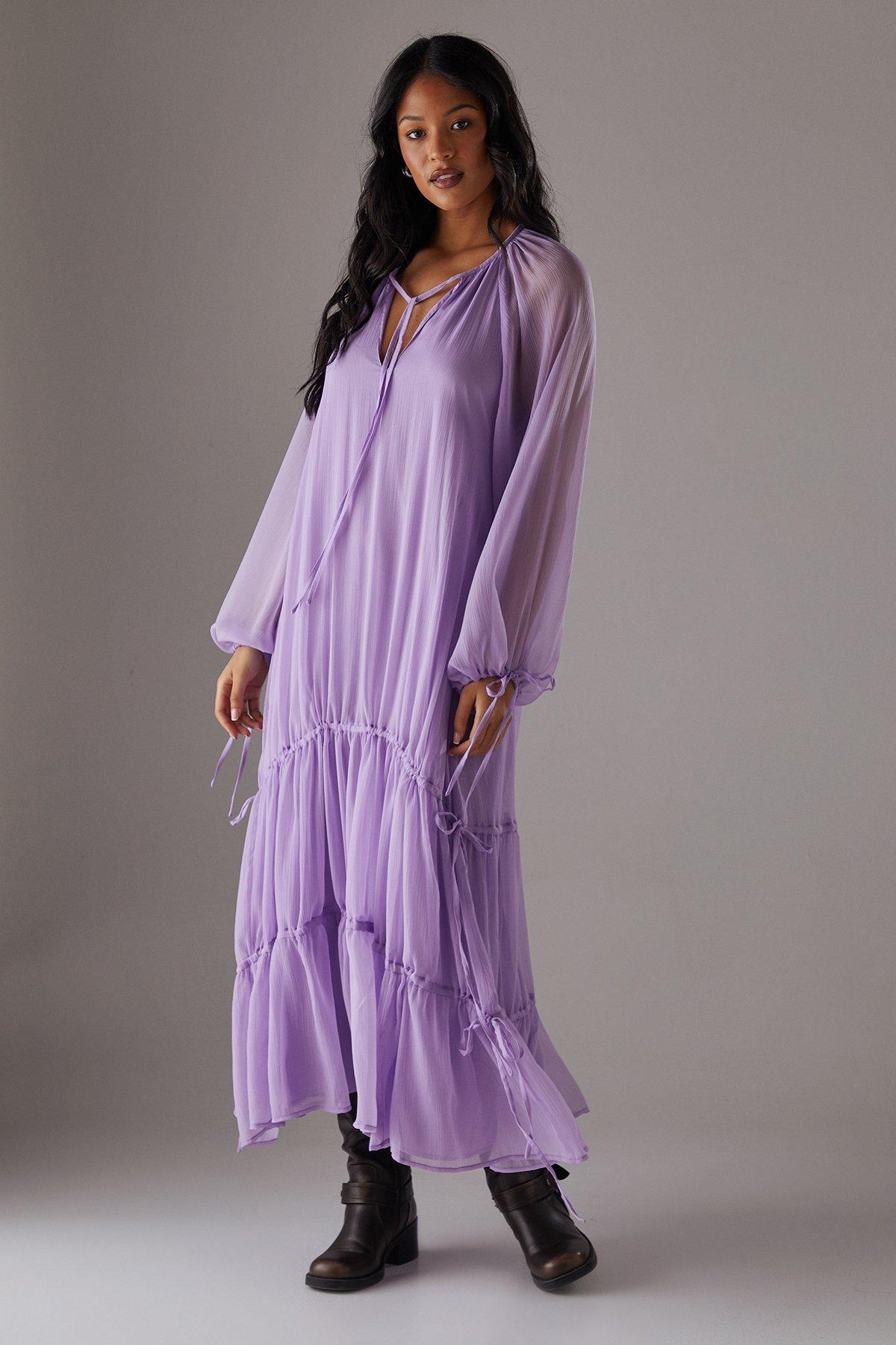 Warehouse Chiffon Drawstring Detail Midaxi Smock Dress image 1