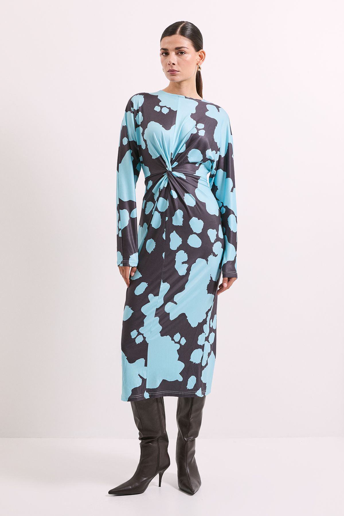 Principles Blue Printed Twist Front Jersey Midi Dress Blue