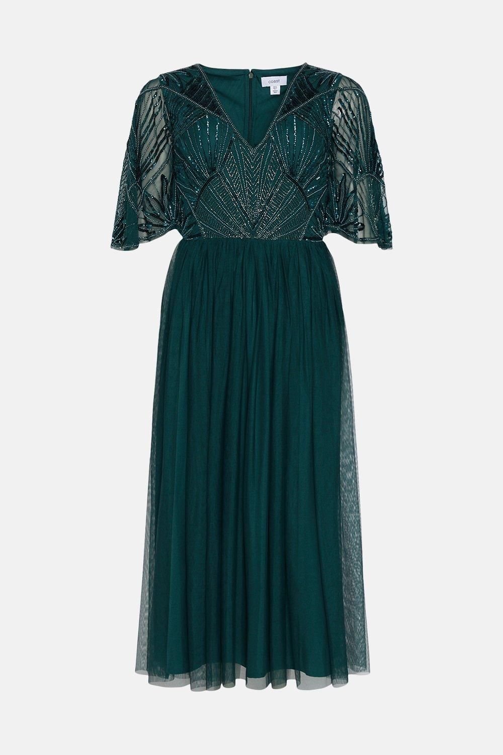 Coast Embellished Bodice Angel Sleeve Midi Dress Forest image 4