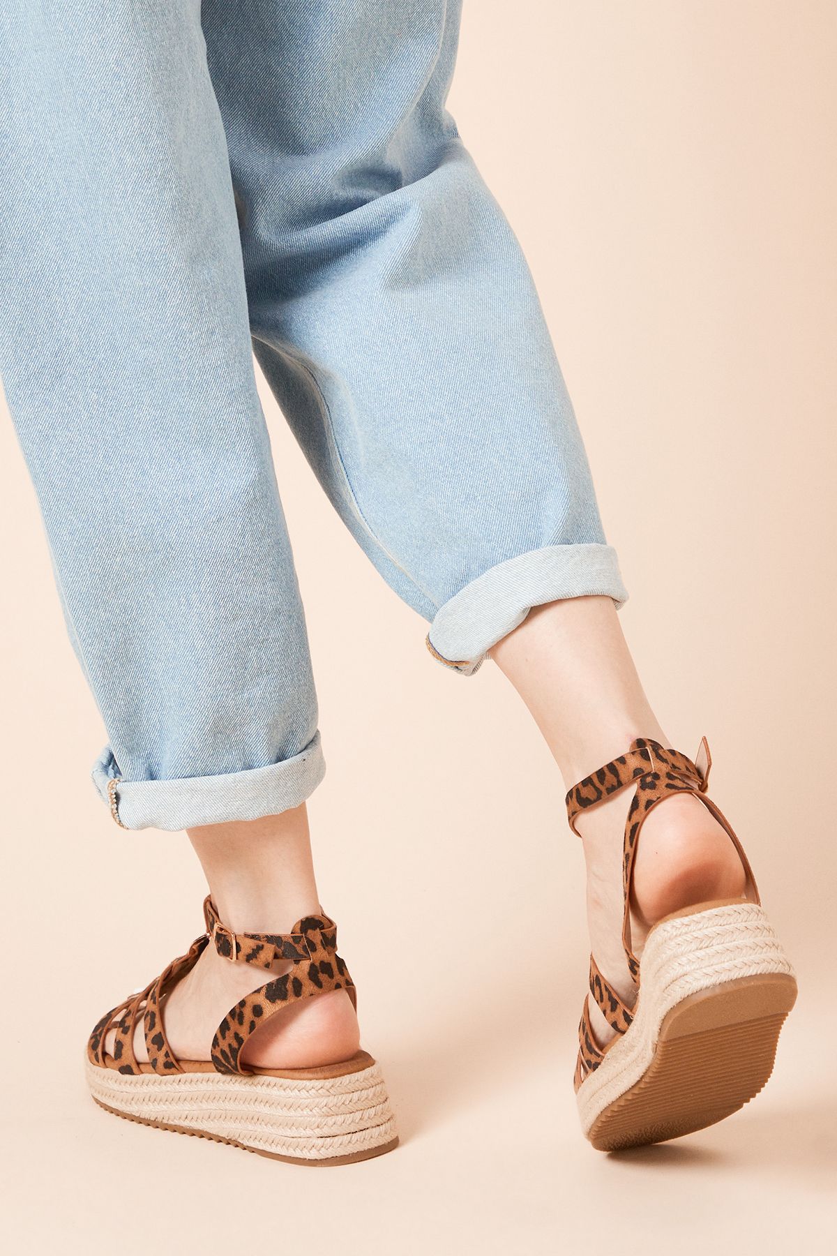 Dorothy Perkins Rover Faux Leopard Print Suede T-bar Espadrille Medium Wedge Sandals Leopard image 4