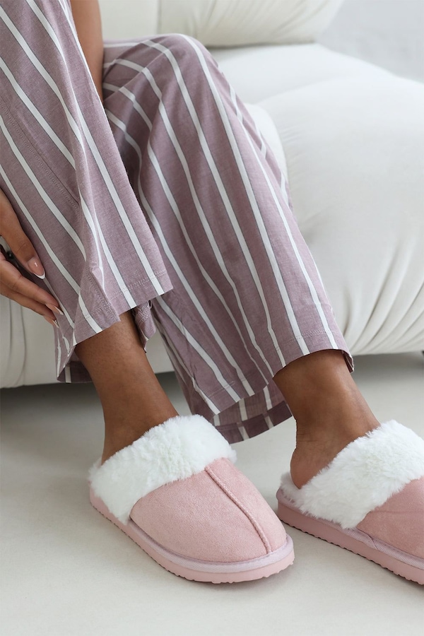 Where's That From 'Xandra' Suede Mule Slippers With Cosy Faux Fur Trim