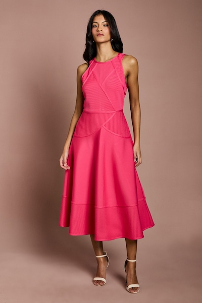 Coast Petite Ribbed Bandage Halterneck Midi Dress Pink
