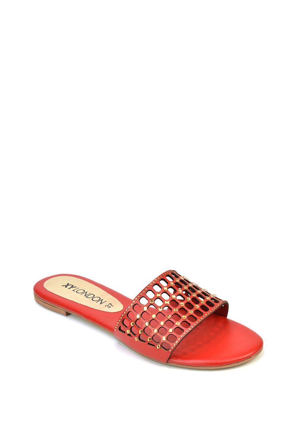 XY London 'Abbie' Mesh Strappy Diamante Slip On Flat Sandals Sliders image 5