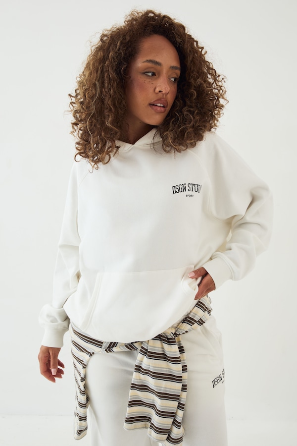 DSGN Studio DSGN Studio Collegiate Printed Raglan Seam Oversized Hoodie Cream