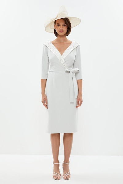 Coast Premium Off Shoulder Embellished Pencil Dress Silver