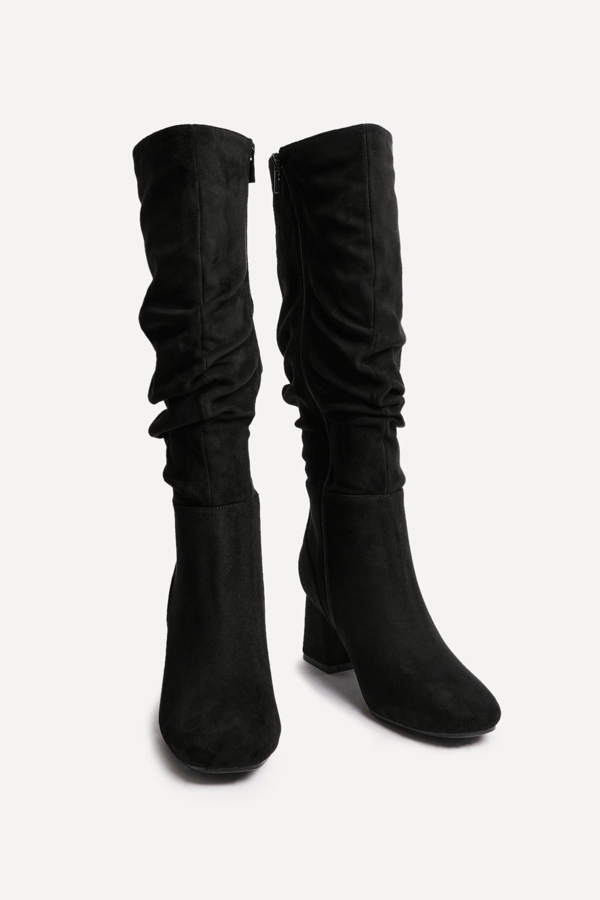 Linzi Inferno Wide Fit Black Faux Suede Ruched Long Heeled Boot image 3