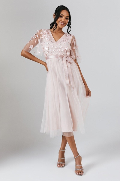 Coast Angel Sleeve Trailing Floral Embellished Bridesmaid Dress Blush