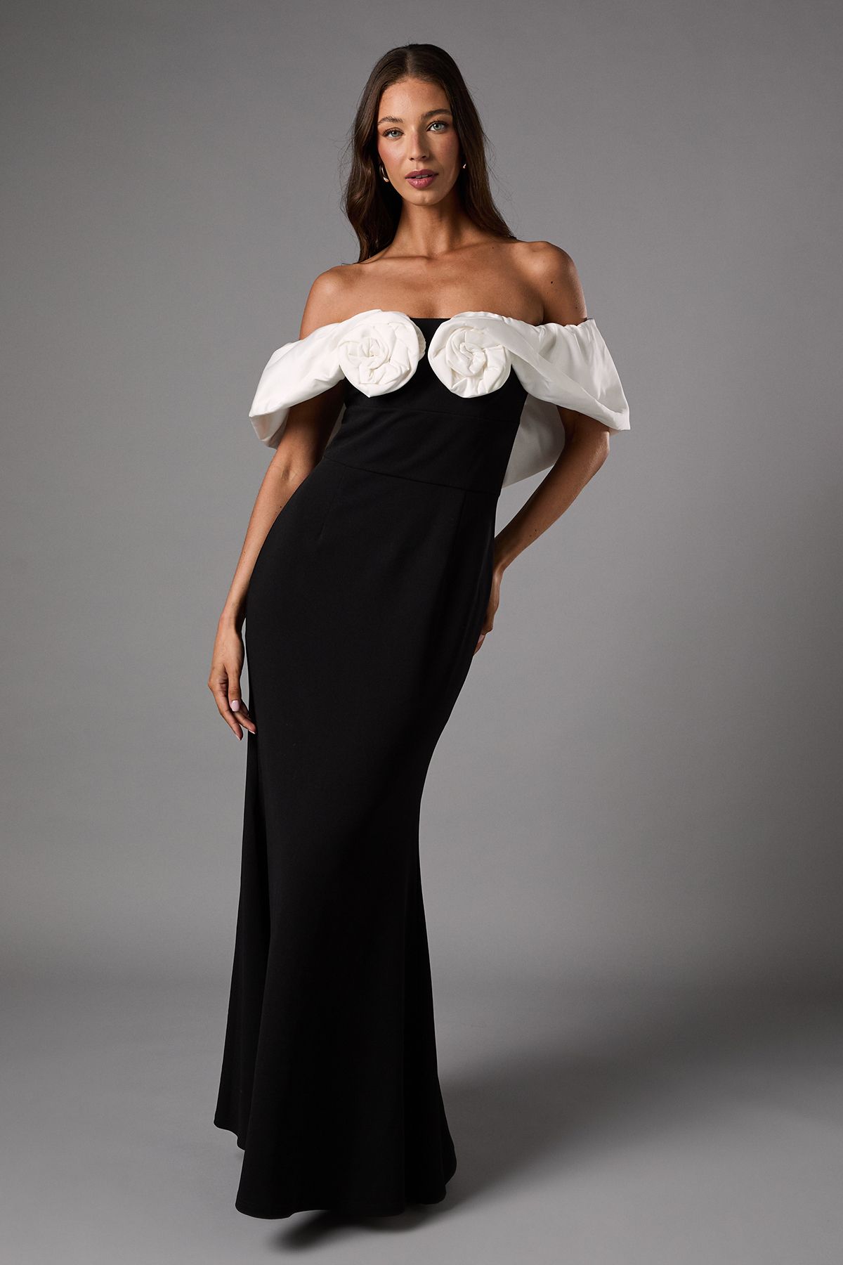 Coast Bardot Rose Detail Maxi Dress Mono image 1