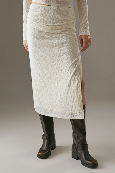 Warehouse Lace Fitted Midaxi Skirt Cream
