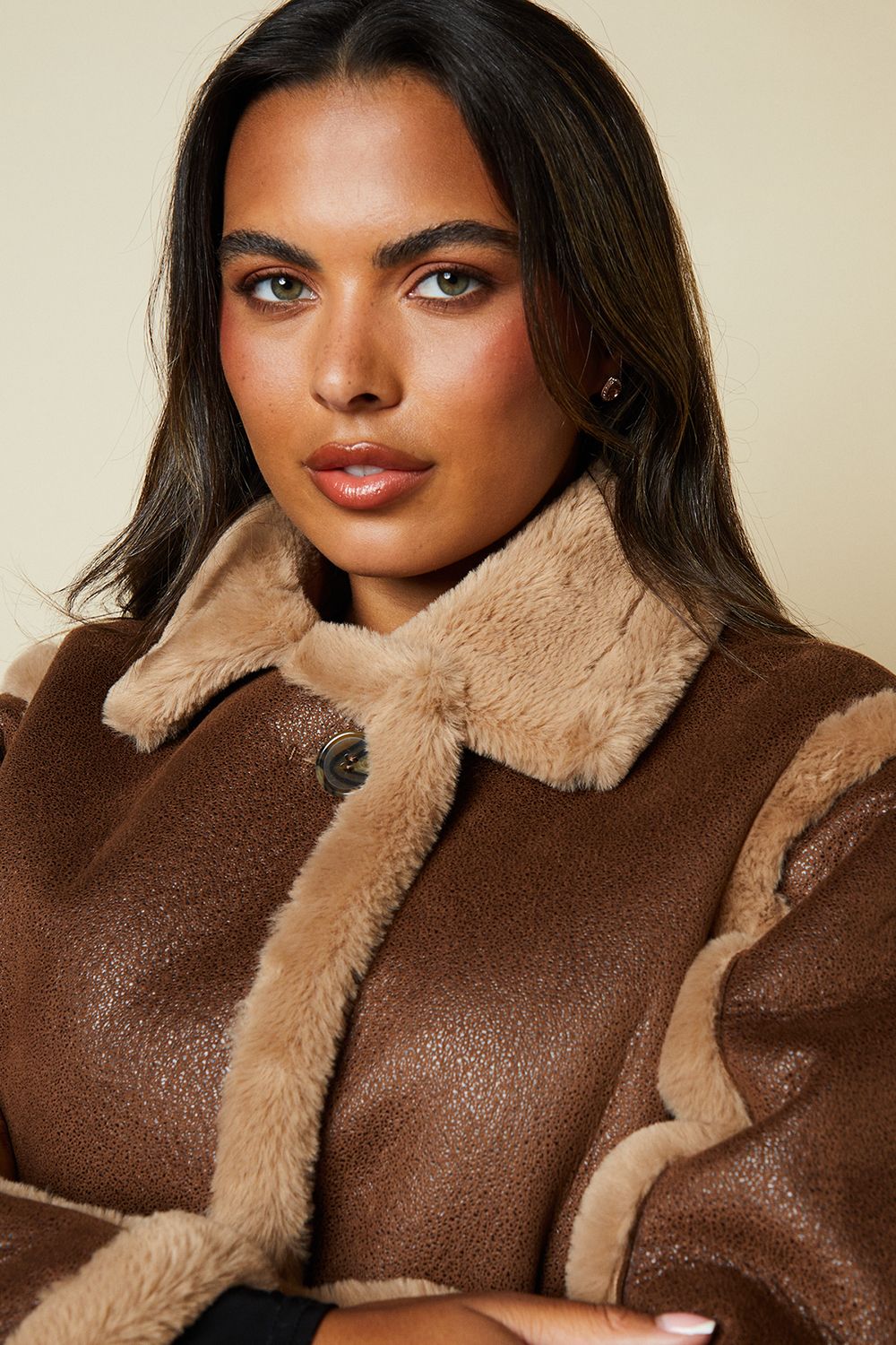 Dorothy Perkins Brown Suede Cropped Aviator Jacket Brown image 4