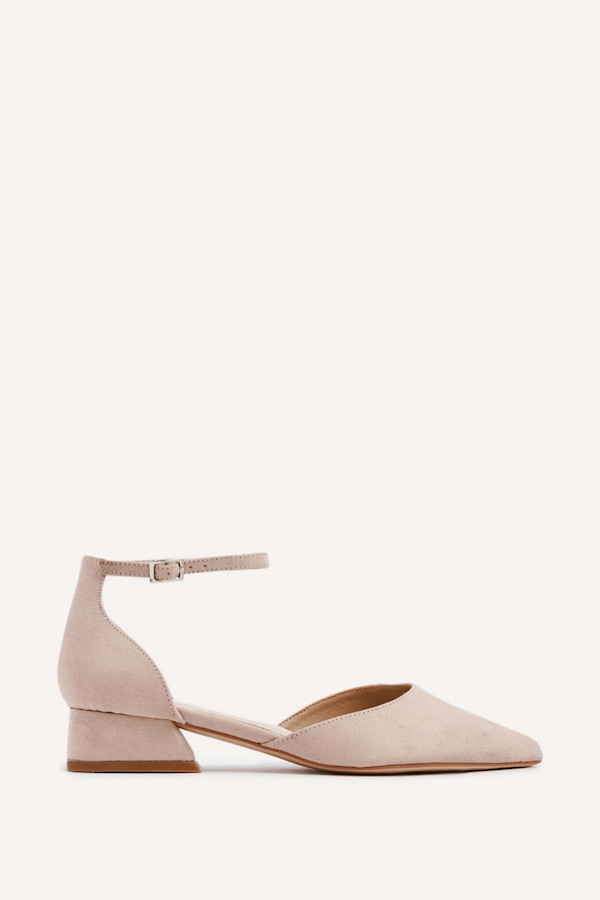 Linzi Dolly Wide Fit Nude Faux Suede Low Block Court Heel