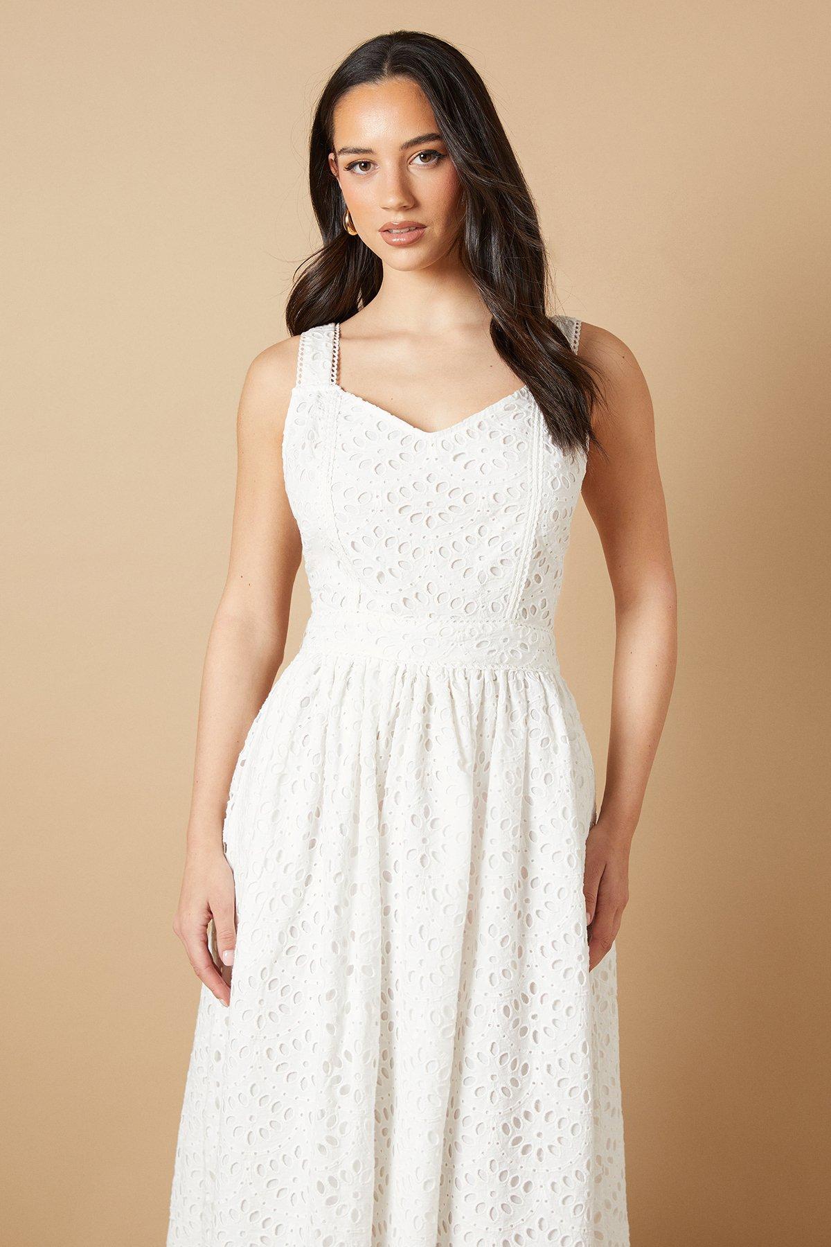 Oasis Embroidered Broderie Midi Dress White image 2