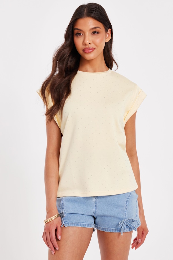 Quiz Yellow Stud Detail Top