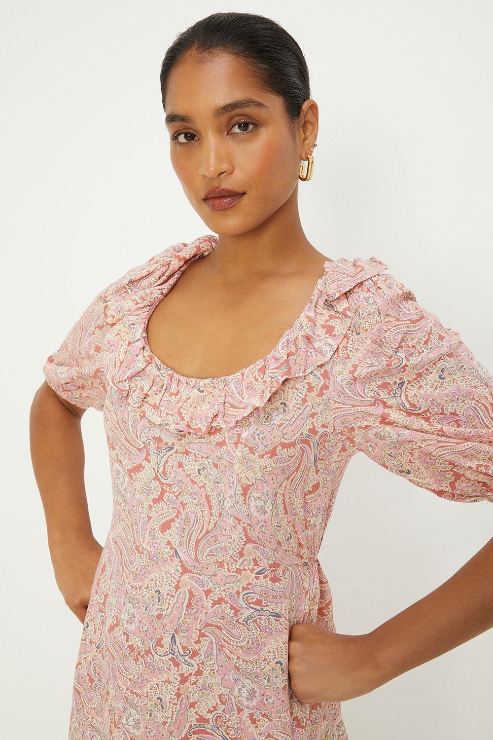 Dorothy Perkins Pink Paisley Ruffle Front Midi Dress Pink image 2