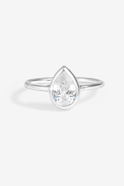Simply Silver Sterling Silver 925 Cubic Zirconia Solitaire Pear Ring