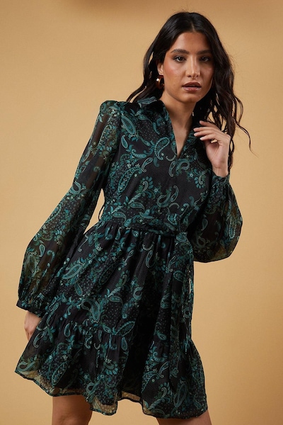 Oasis Organza Collared Mini Dress Teal