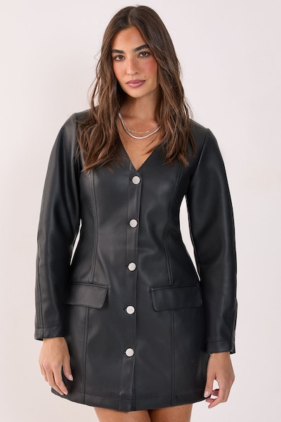 NastyGal Cocoon Sleeve Faux Leather Blazer Mini Dress Black