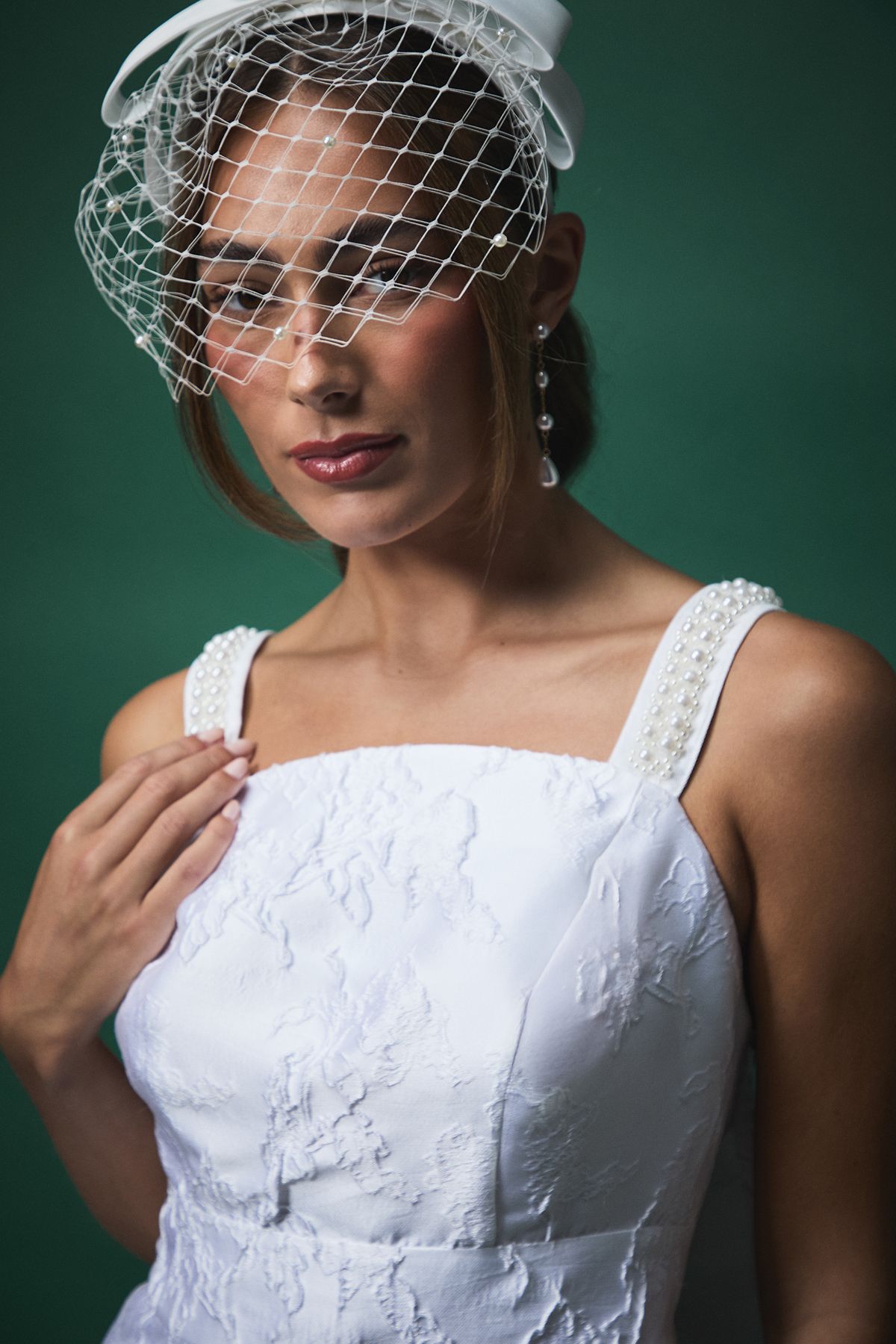 Coast Lisa Tan Pearl Strap Peplum Bridal Top With Statement Bow Detail White image 4