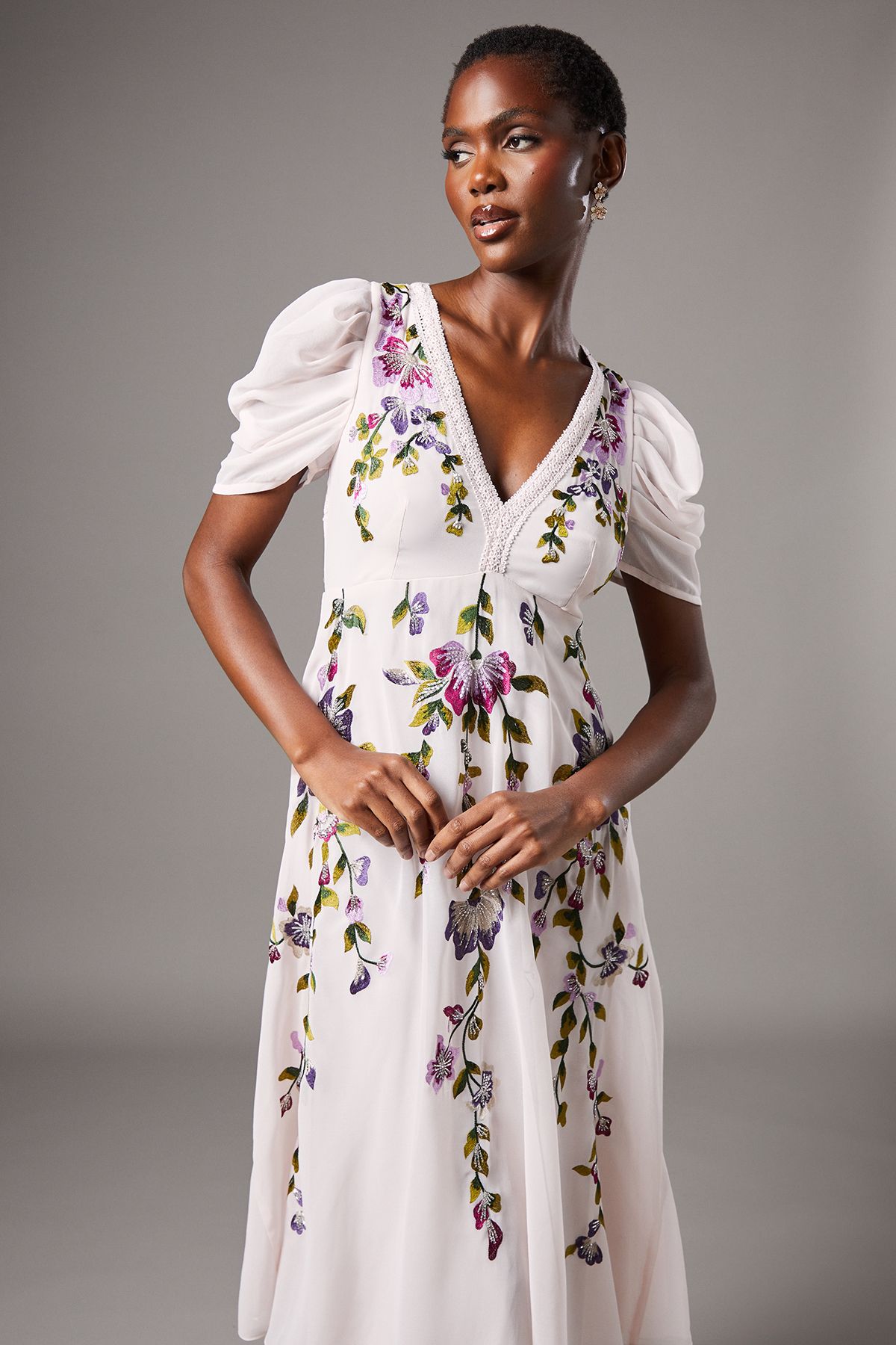 Coast Embroidered Midi Dress Nude image 2