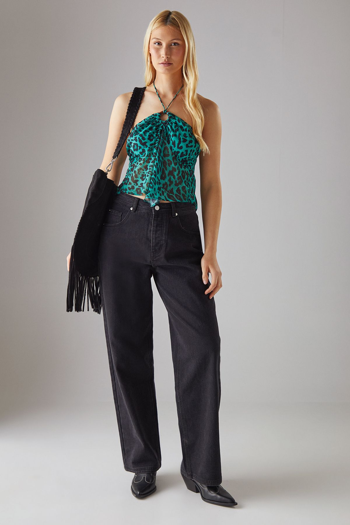 Warehouse Chiffon Halter Keyhole  Crop Top Animal image 2