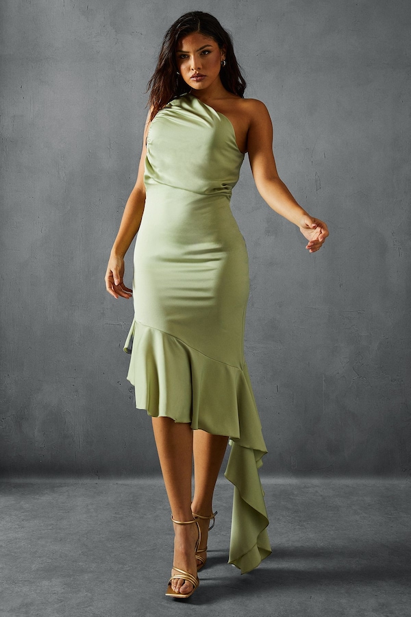 MissPap Premium Asymmetric Frill Hem Bridesmaid Dress Sage