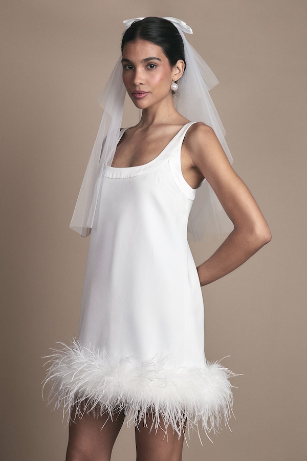 Coast Feather Hem Mini Wedding Dress Ivory