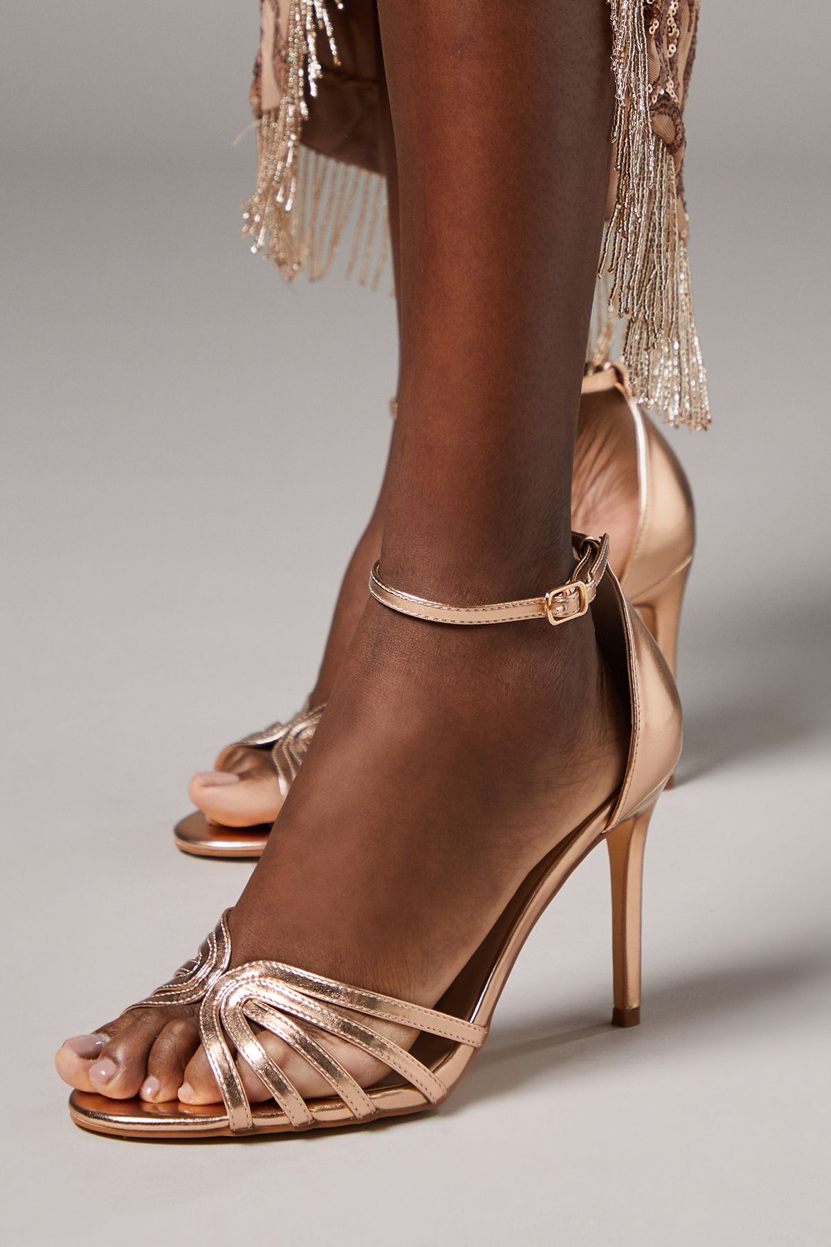 Coast Wide Fit Tilda Faux Leather Lattice Front High Heel Sandals Rose Gold image 2