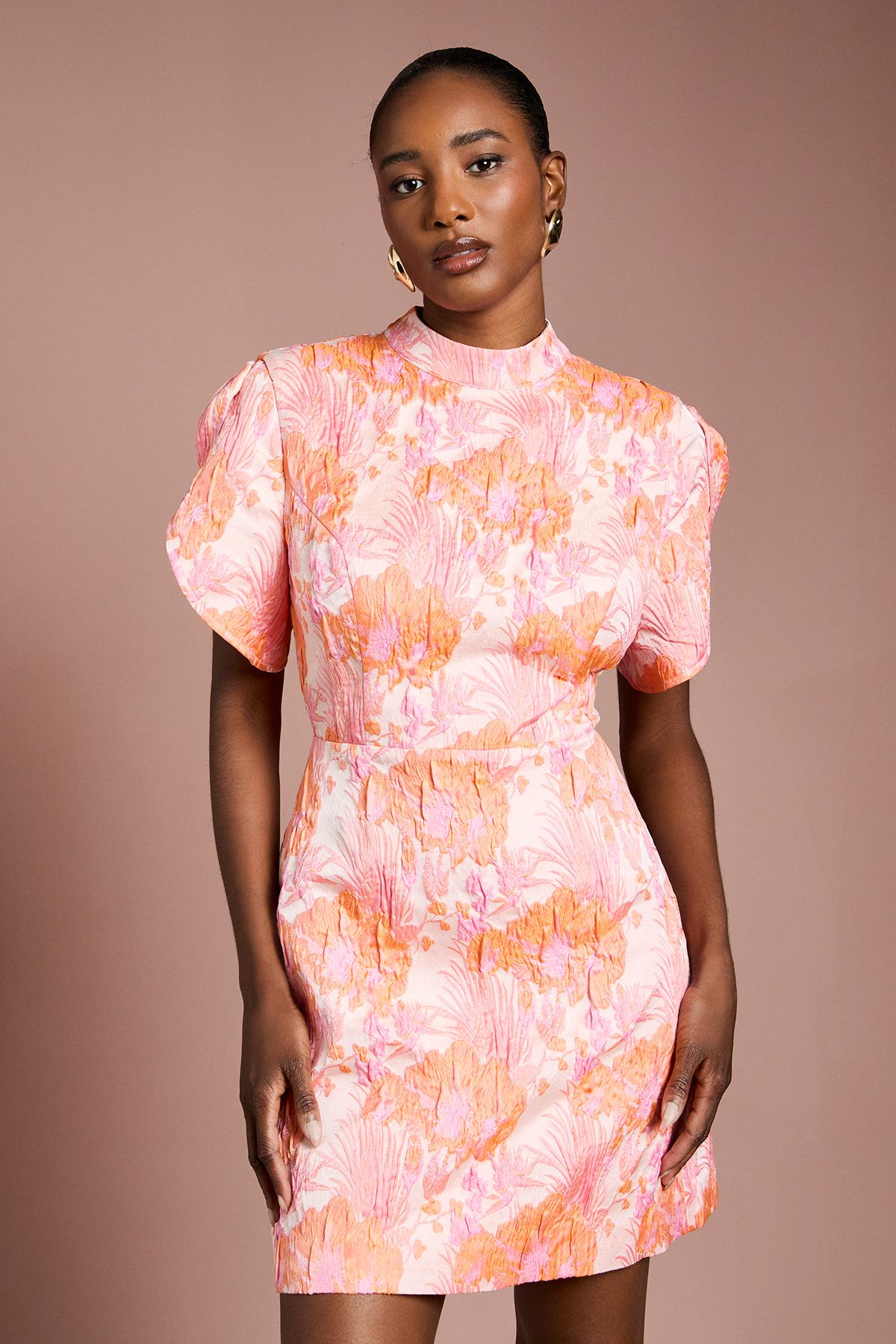 Coast Puff Sleeve Jacquard Mini Dress Pink image 2