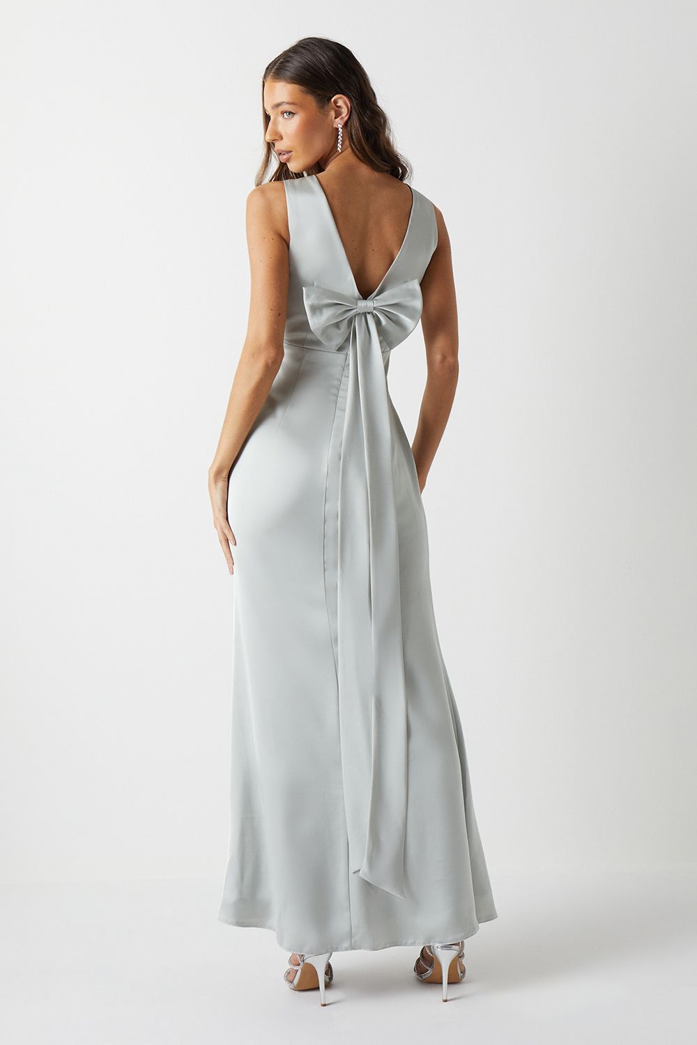 Coast Bow Back V Neck Satin Bridesmaid Dress Sage image 3