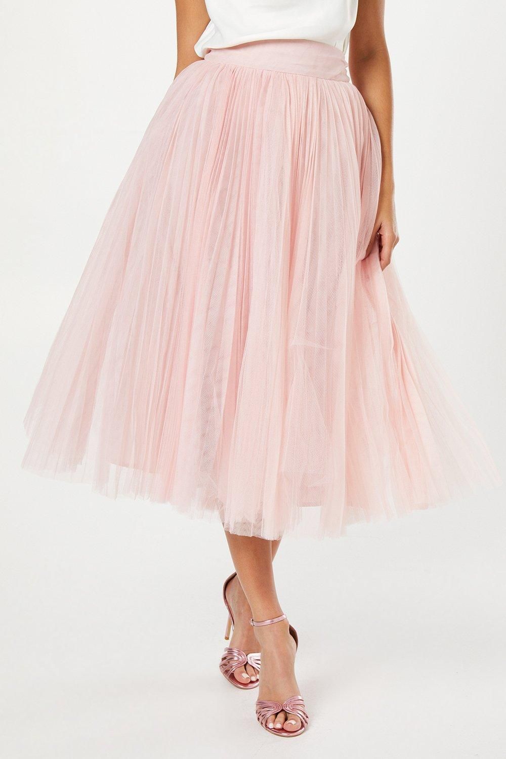 Coast Pleated Mesh Full Midi Skirt Blush image 2