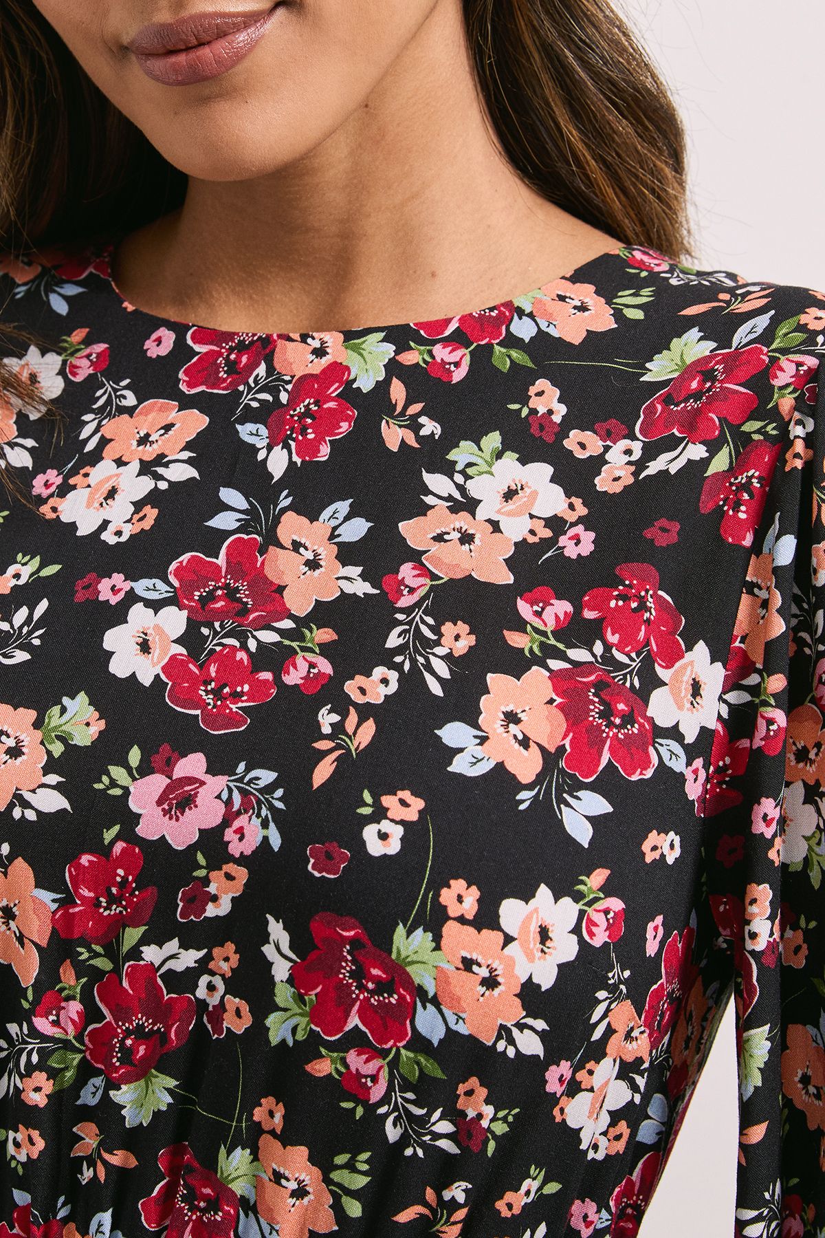 Dorothy Perkins Shirred Dropped Waist Detail Printed Midi Dress Orange image 5