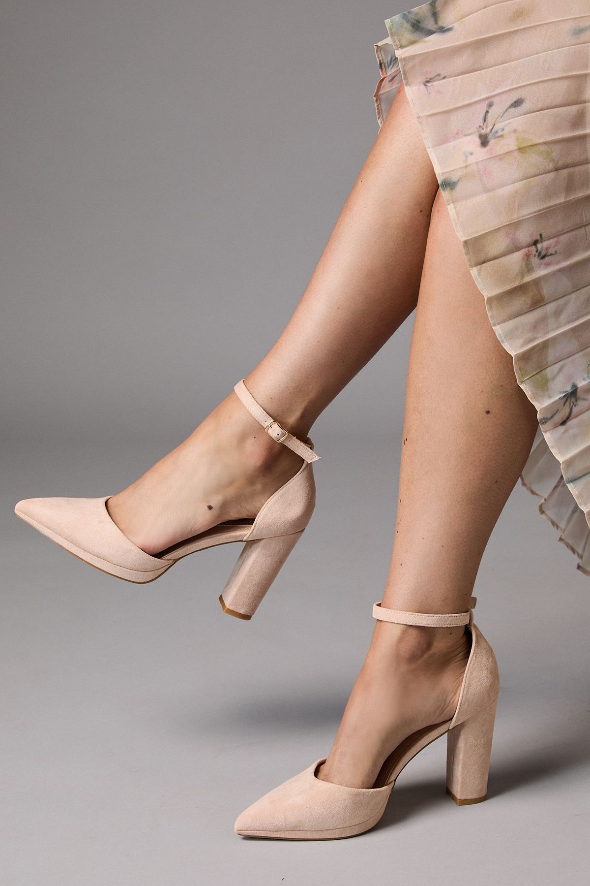 Coast Sadie Faux Suede Platform Pointed High Block Heel Court Shoes Blush image 1