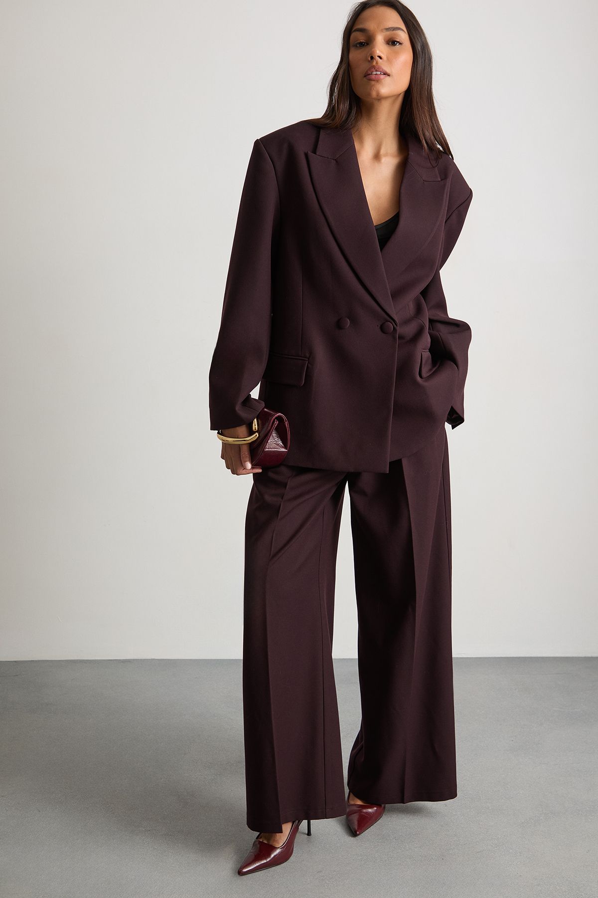 Warehouse The Premium Oversized Tailored Blazer Berry image 2