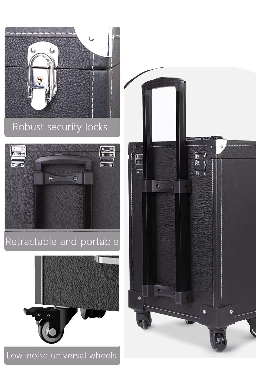 Living and Home Professional 3-in-1 Rolling Cosmetic Cases Makeup Trolley Nail Luggage Storage Organizer image 5